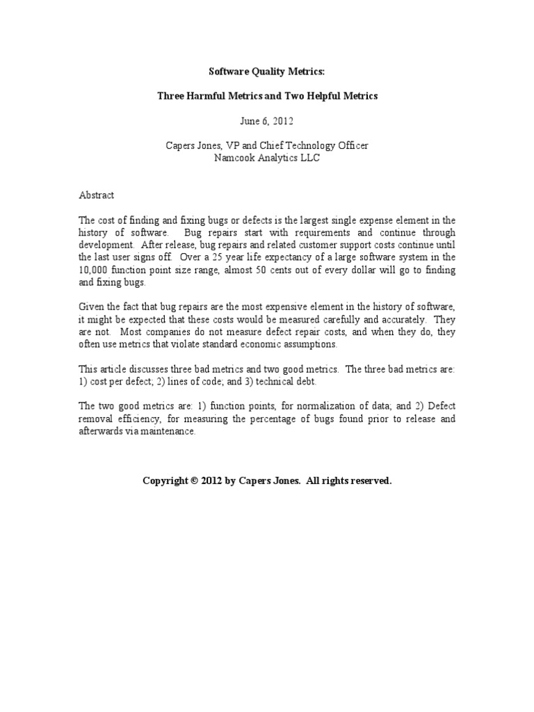Software Quality Metrics Capers Jones 120607 Download Free PDF