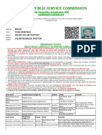 FPSC CSS 2023 Admission Certificate