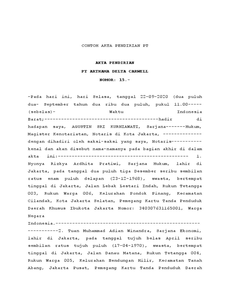 Contoh Akta Pendirian PT PDF
