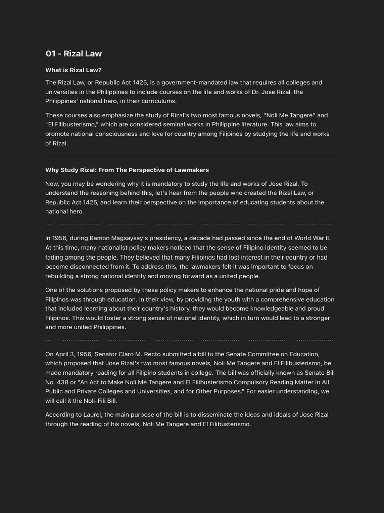 01 - Rizal - Law - Life and Works of Rizal (Notes) | PDF