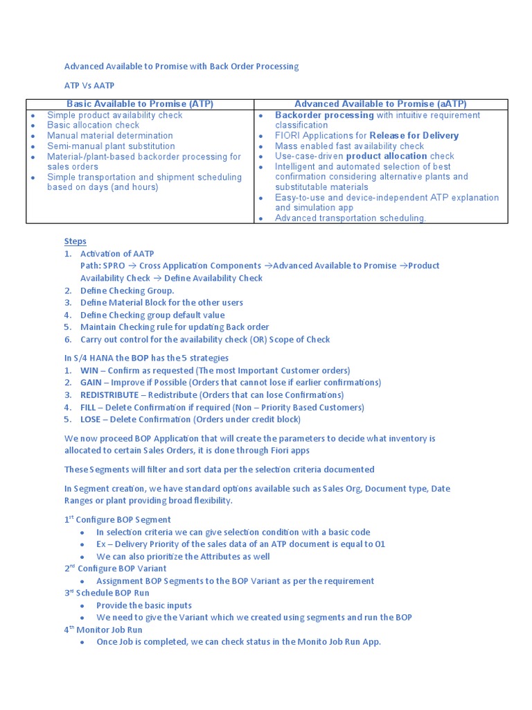 Advanced Available To Promise With Back Order Processing | PDF ...