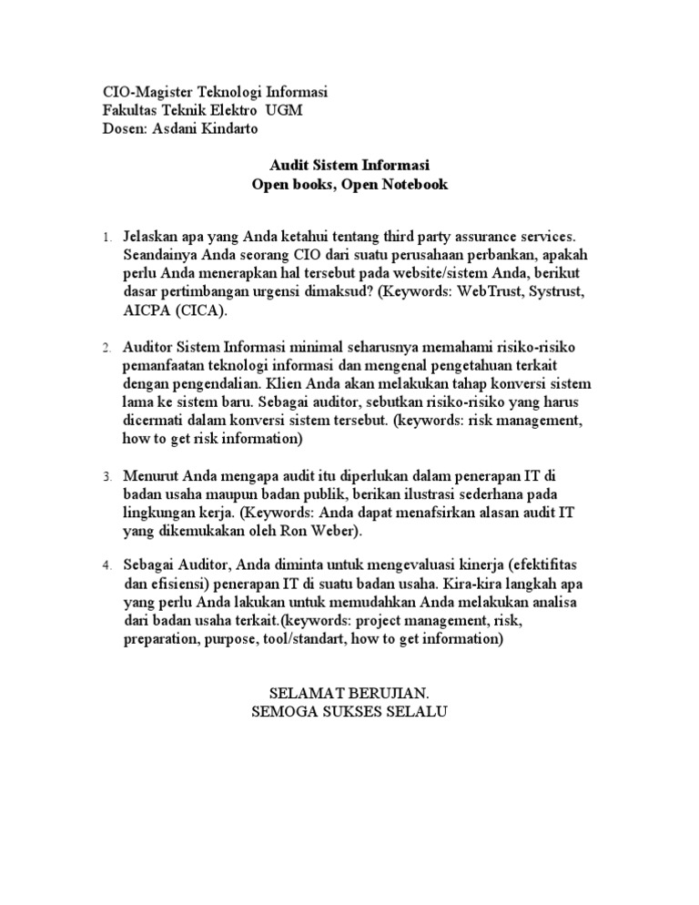 Soal Ujian Audit Ti Asdani