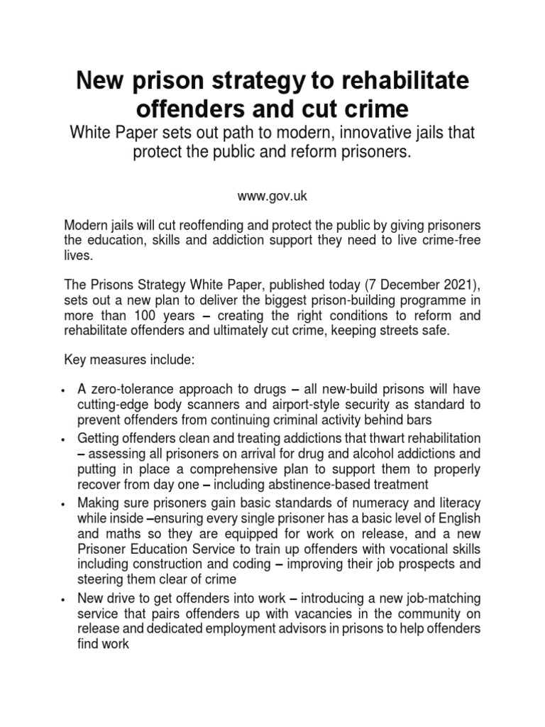 New Prison Strategy To Rehabilitate Offenders and Cut Crime PDF