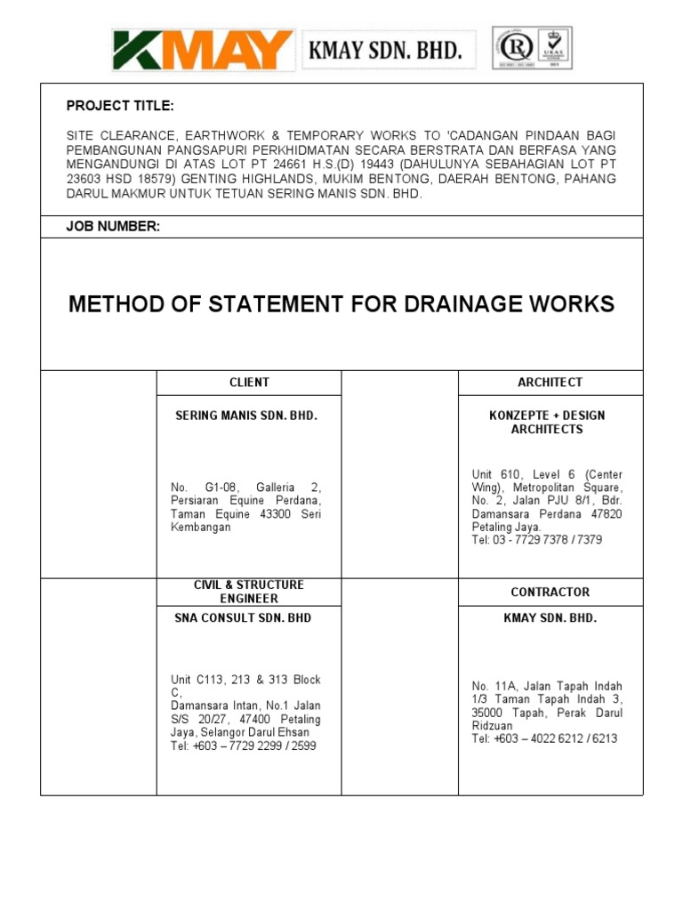 Method of statement drainage works pdf concrete drainage