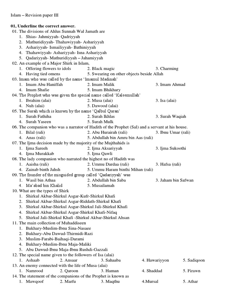 Key Islamic Concepts and Divisions | PDF | Hadith | Shia Islam