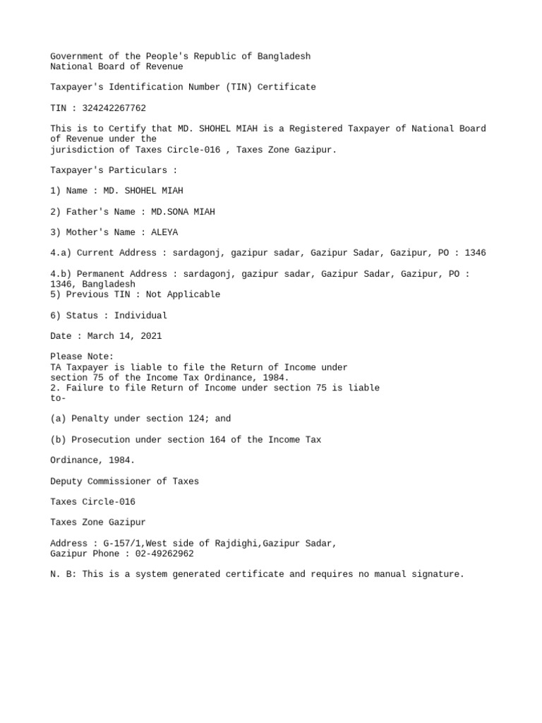 NBR Tin Certificate 324242267762 | PDF