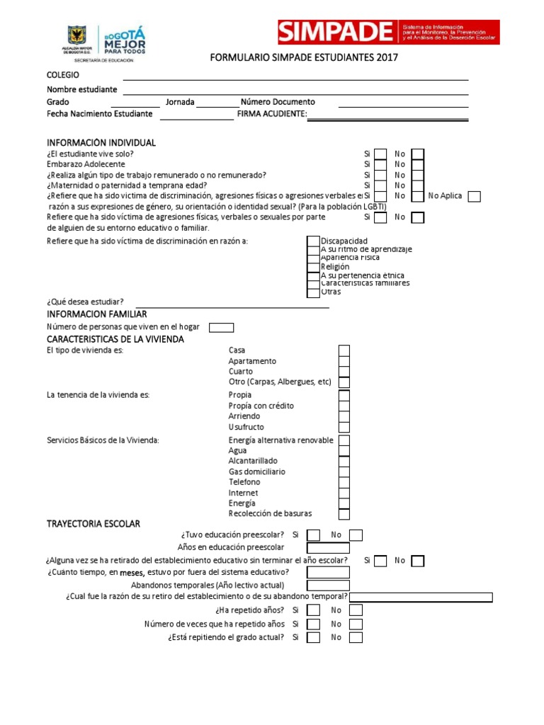 Formulario de Información Estudiantil | PDF | Educación de la primera ...