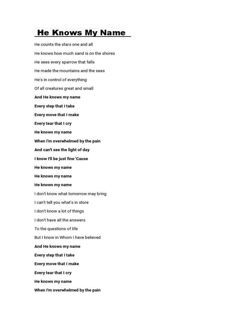 He Knows My Name Lyrics | PDF
