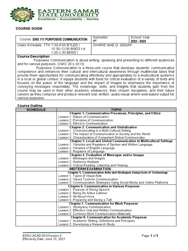 Purposive Communication Course Guide | PDF | Communication | Cognitive ...