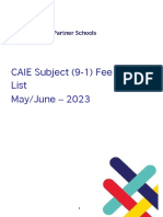 CAIE Subjects 9-1 Fee List May-June 2023