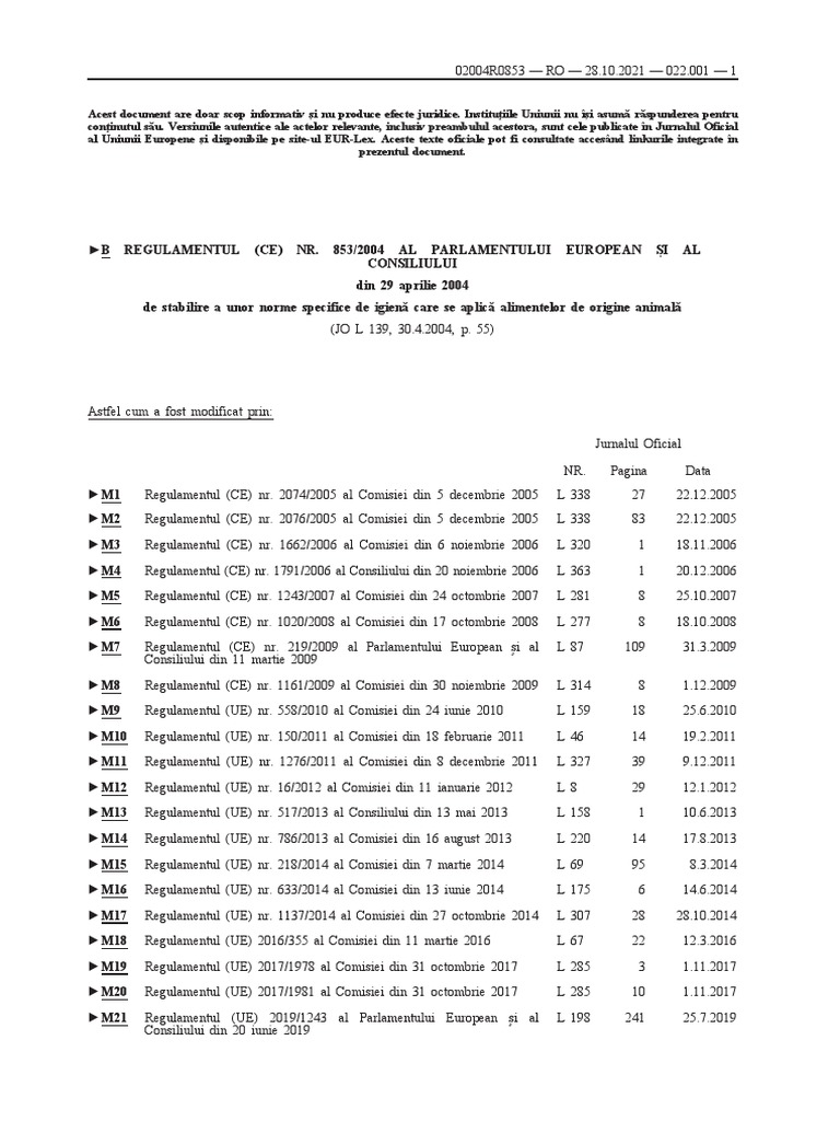 Regulamentul 853-2004 | PDF