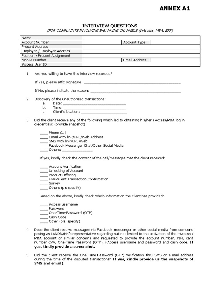 INTERVIEW QUESTIONS (INCIDENT IQ) Ebanking Channels FT Bills