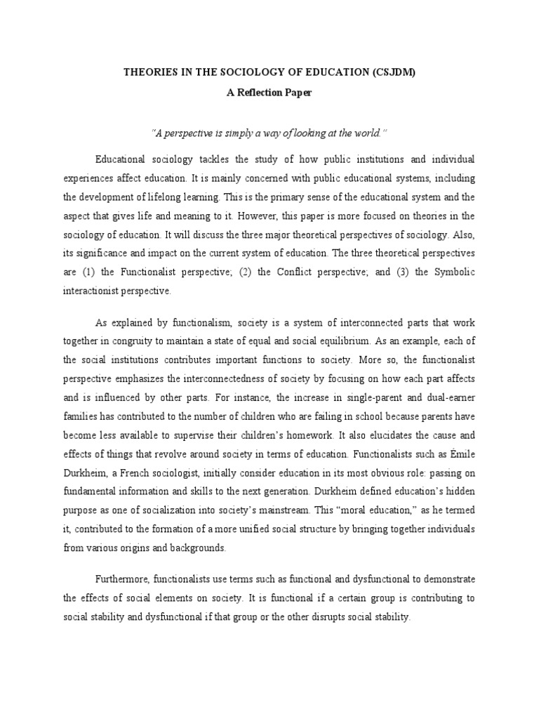 Theories in The Sociology of Education | PDF | Sociology | Behavioural ...