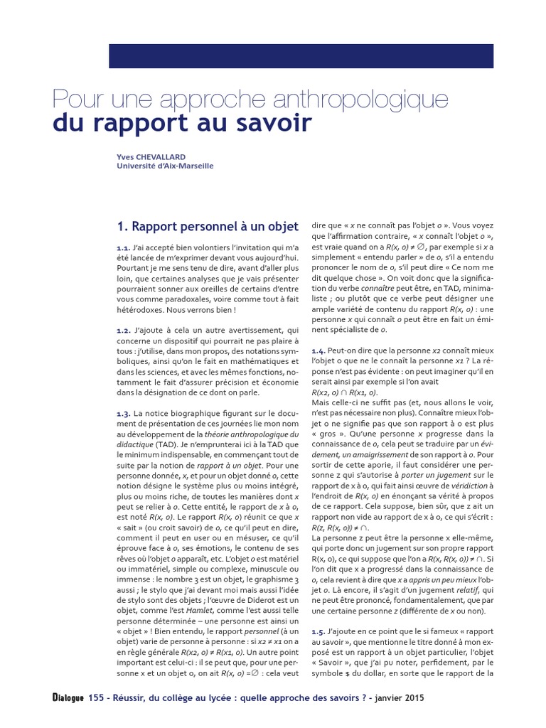 Rapport au savoir et cognition personnelle | PDF