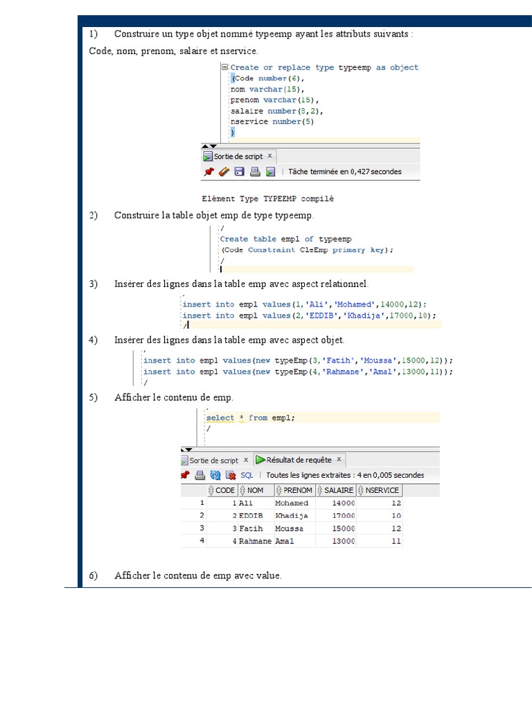 Gestion des Objets et Vues en SQL | PDF | Méthodes et références ...