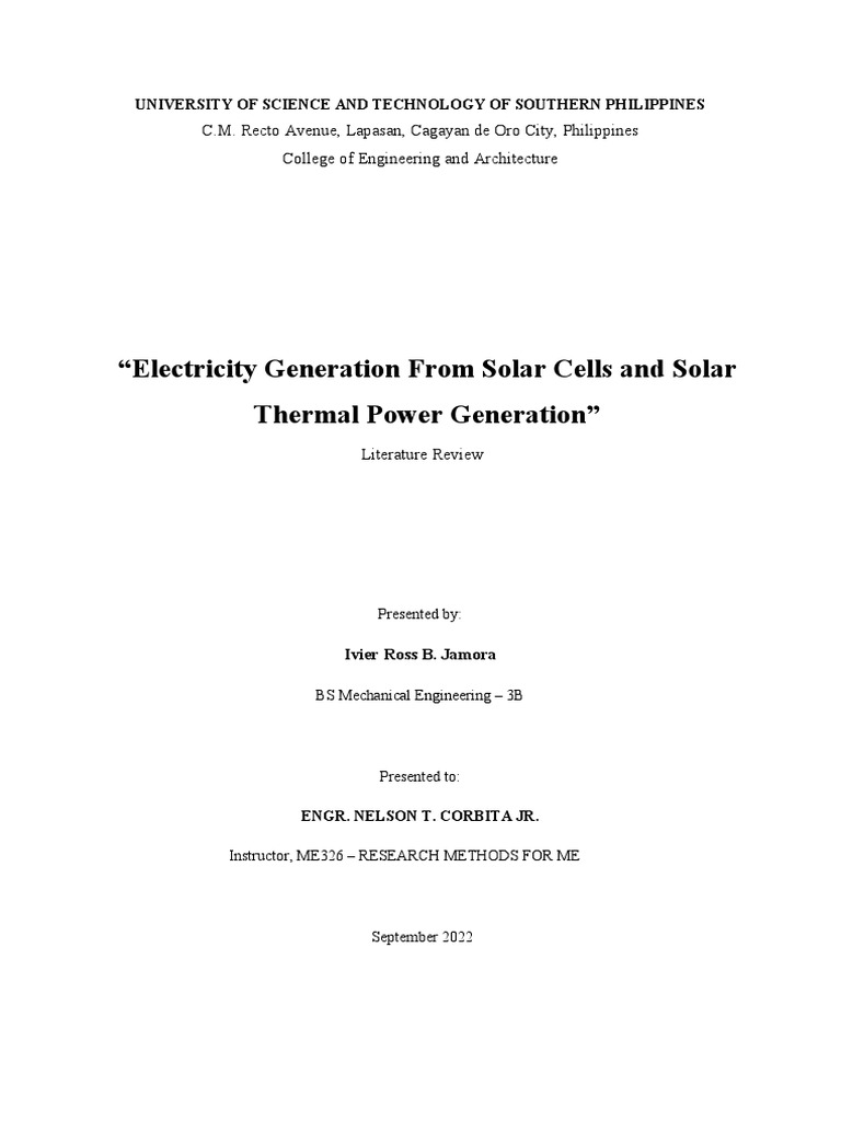 Solar Energy: Generation Methods Review | PDF | Solar Power | Photovoltaics