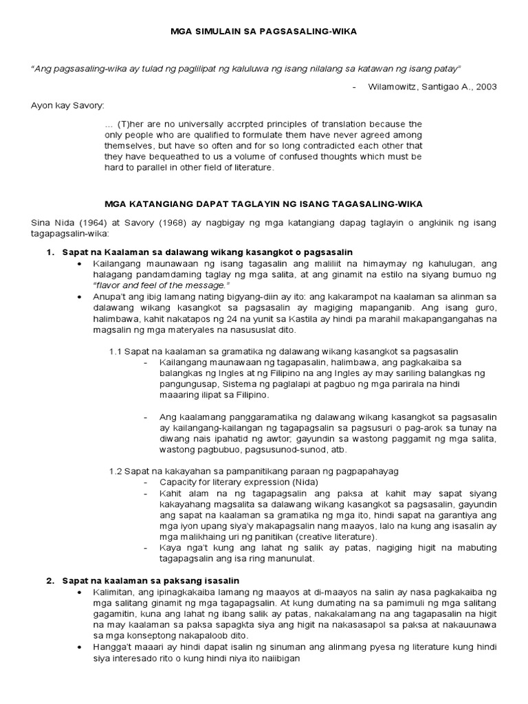 Mga Simulain Sa Pagsasaling | PDF