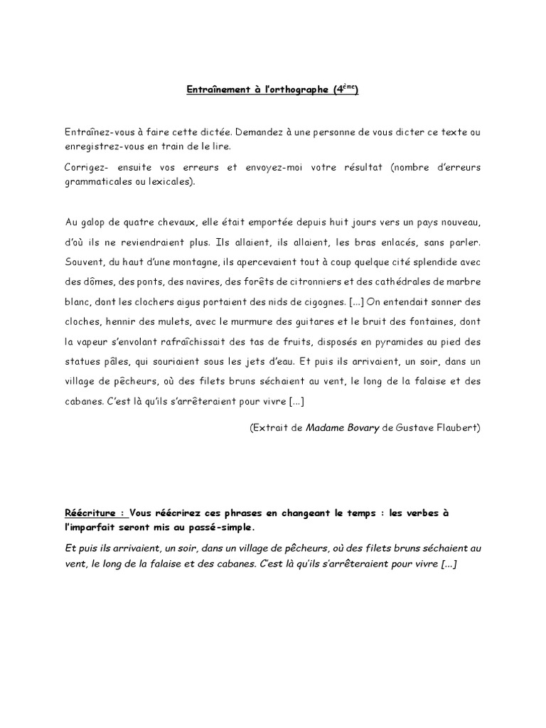 Dictée Imparfait Passé Simple 4ème Dictee 4emme | PDF