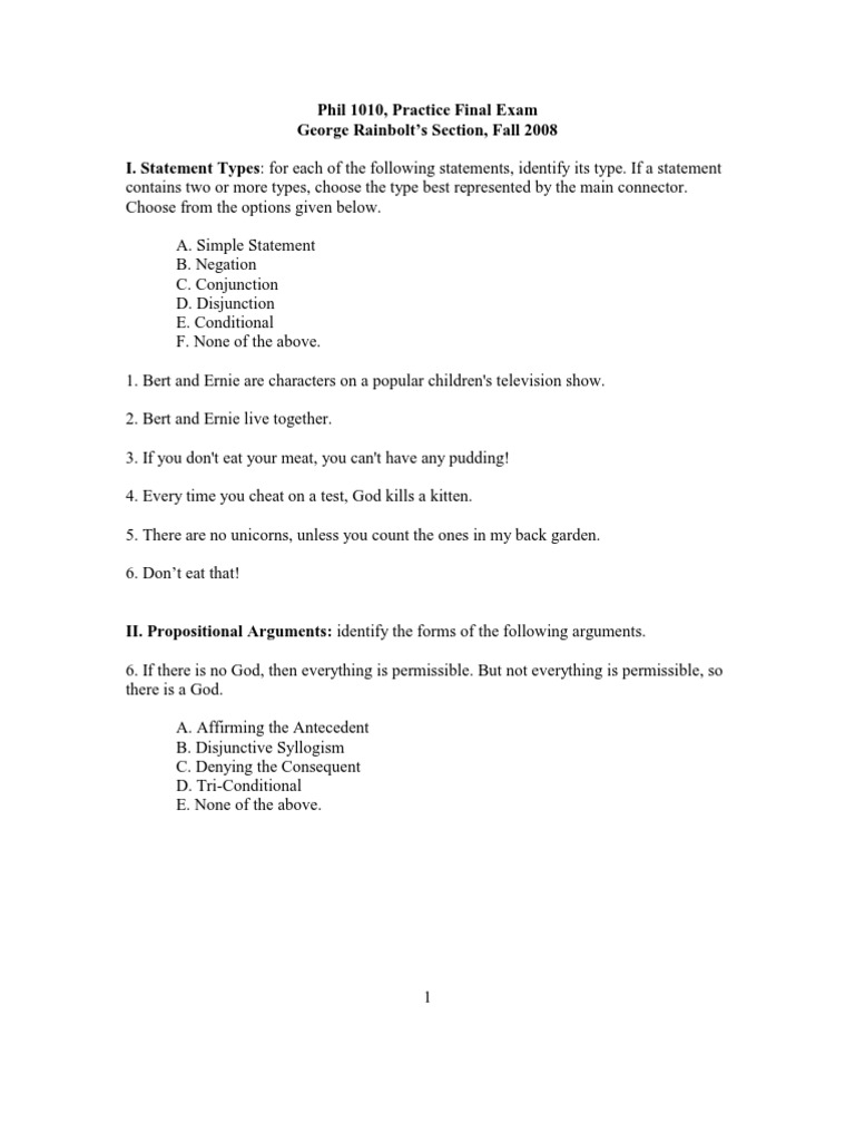Phil 1010 Practice Final Exam Guide | PDF | Homosexuality | Argument