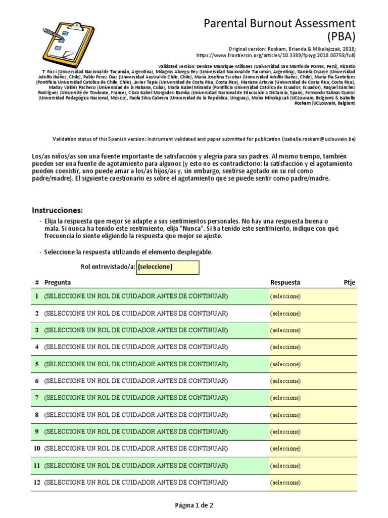 Evaluación del Agotamiento Parental (PBA) | PDF