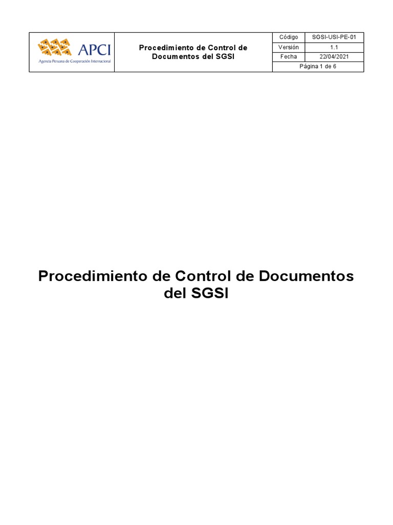 Sgsi Usi Pe 01 Procedimiento De Control De Documentos Del Sgsi Pdf