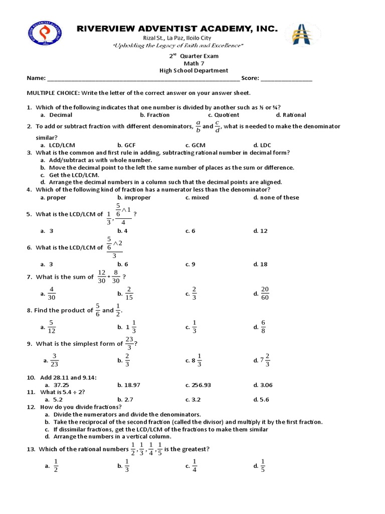 2nd Quarter Exam Download Free PDF Angle Elementary Mathematics
