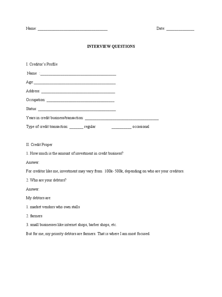 Credit Business Interview Questions Guide | PDF | Debtor | Credit (Finance)