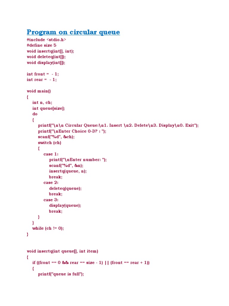 Program On Circular Queue | PDF