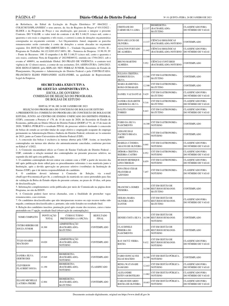 Dodf 019 26012023 Integra4750 PDF Orçamento Diploma de bacharel