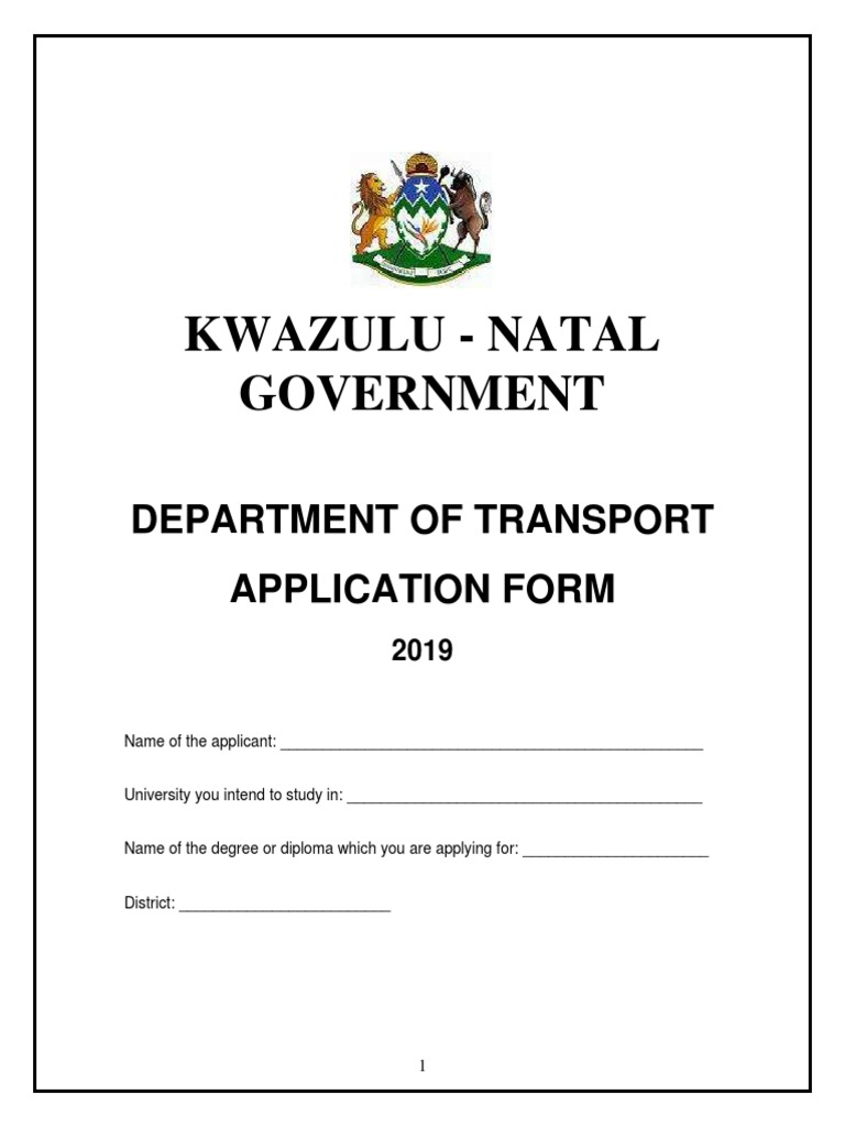 Kwazulu natal department of transport bursary application form