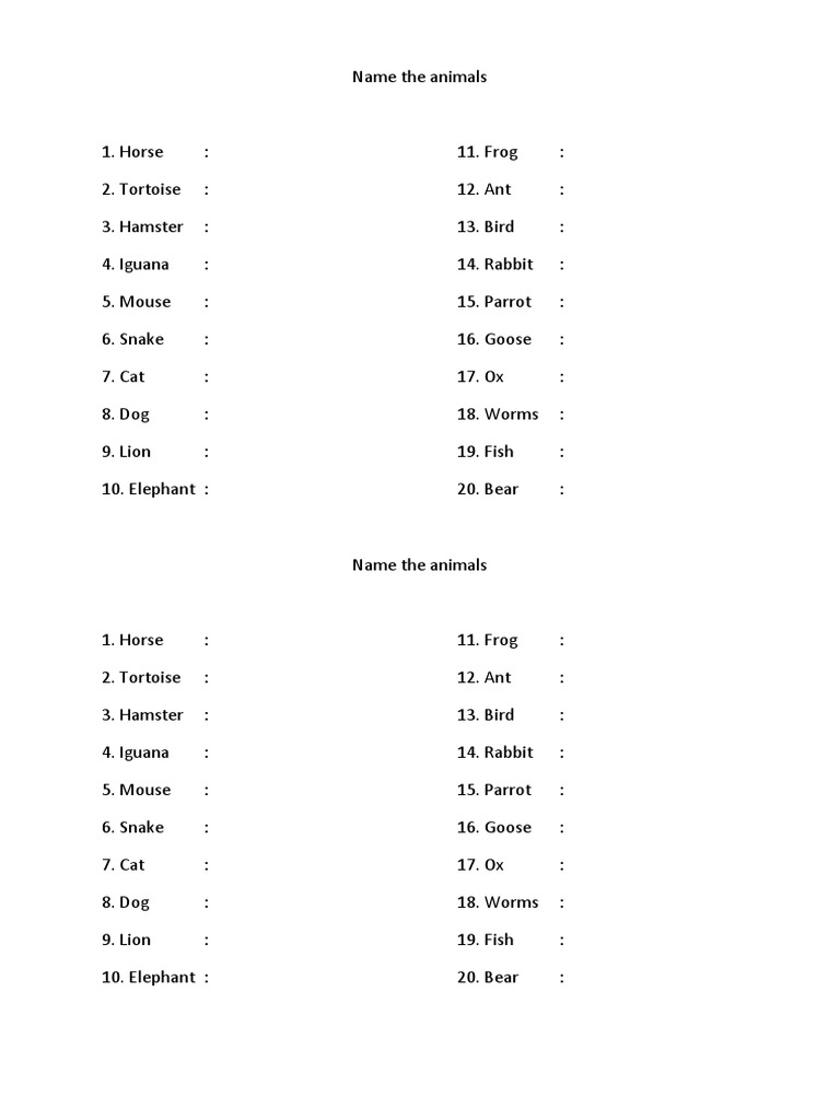 List of 20 Animal Names | PDF