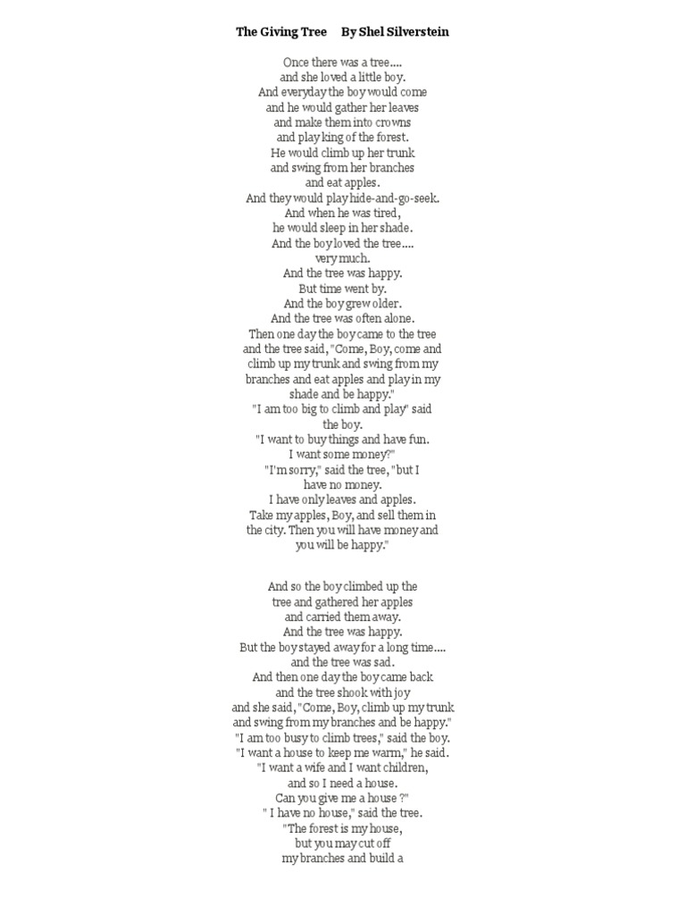 The Giving Tree Poem For 6th Grade PDF