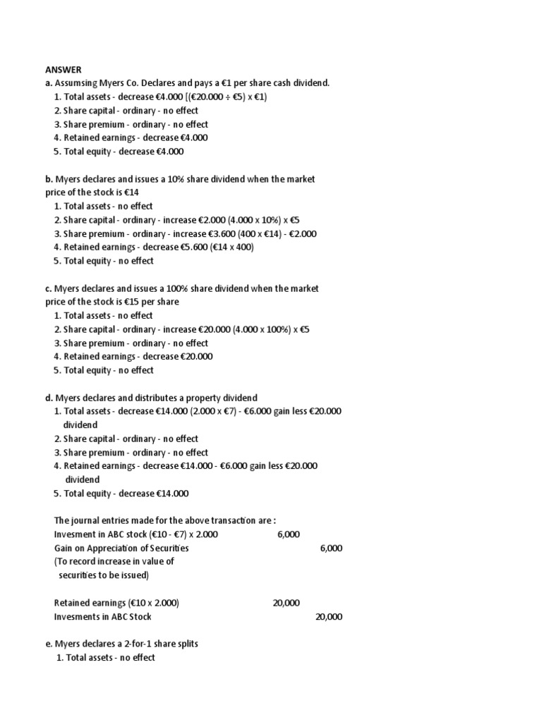 Equity Changes in Myers Co. Transactions | PDF | Finance & Money Management