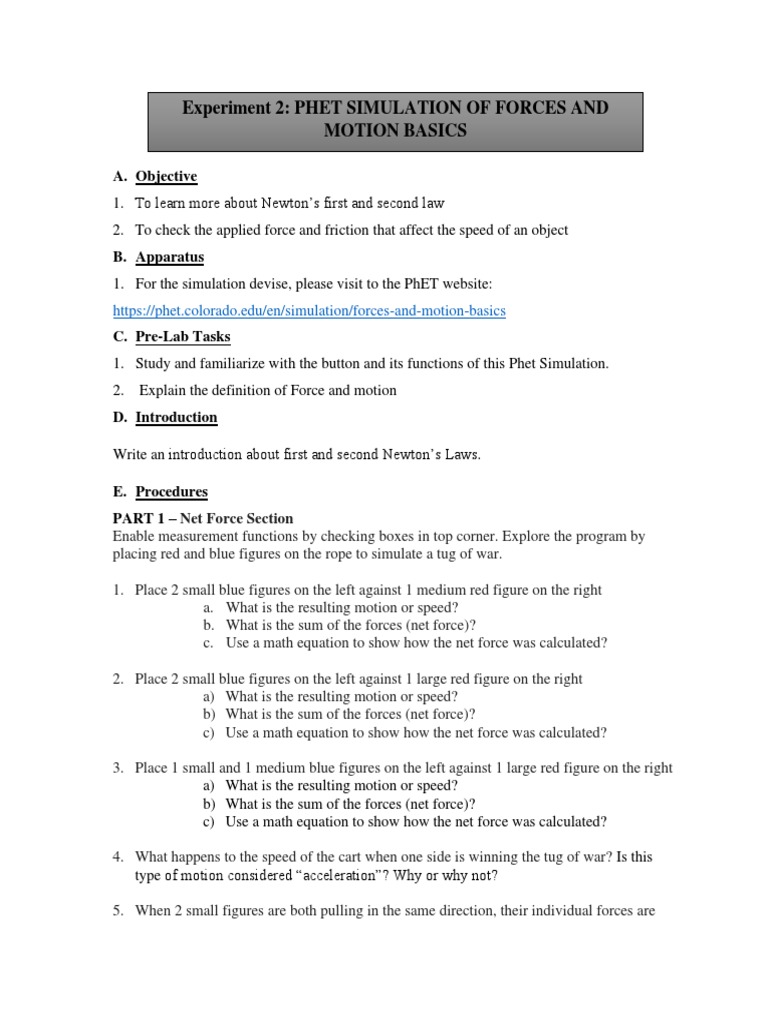 Force and Motion Lab 2 | PDF | Force | Physics