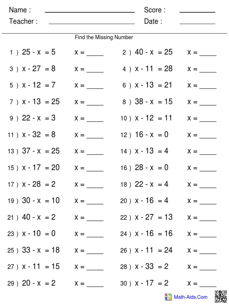 subtracting-with-a-missing-number-worksheet-pdf