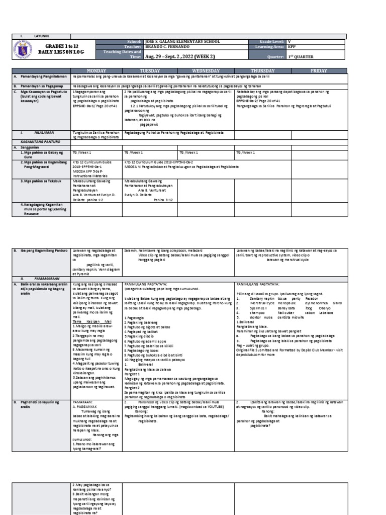 DLL - Epp 5 - Q1 - W1 | PDF