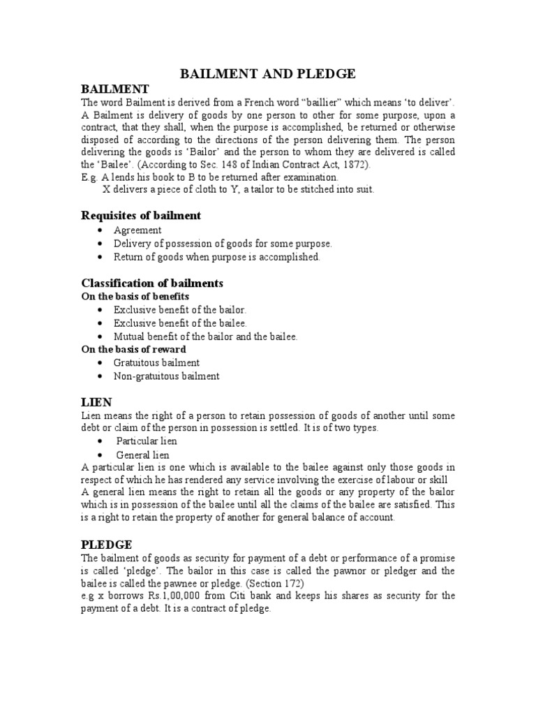 Understanding Bailment and Pledge | PDF