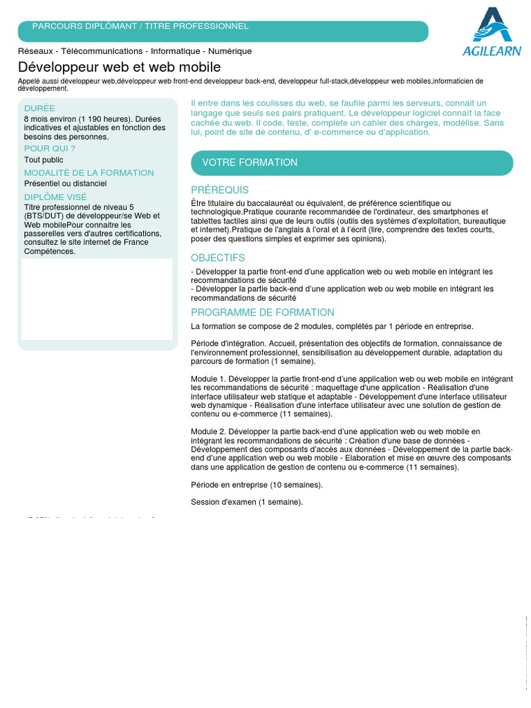 Formation Développeur Web et Mobile | PDF | Internet | Internet et Web