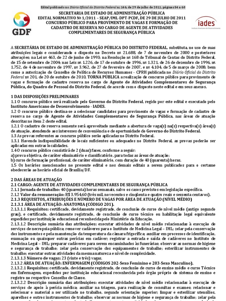 Concurso Agente de Segurança Pública IML DF | PDF | Desenvolvimento ...