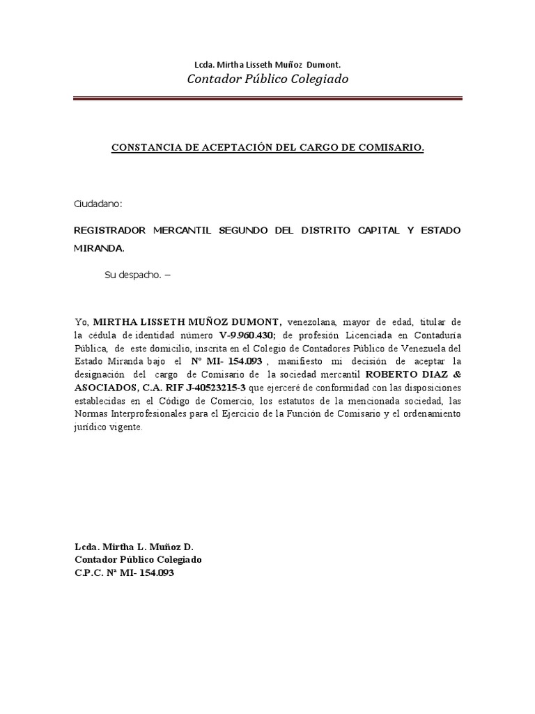 Carta Comisario Roberto Pdf