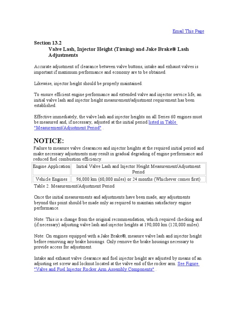 Detroit 60 Series Overhead Adjustment Chart