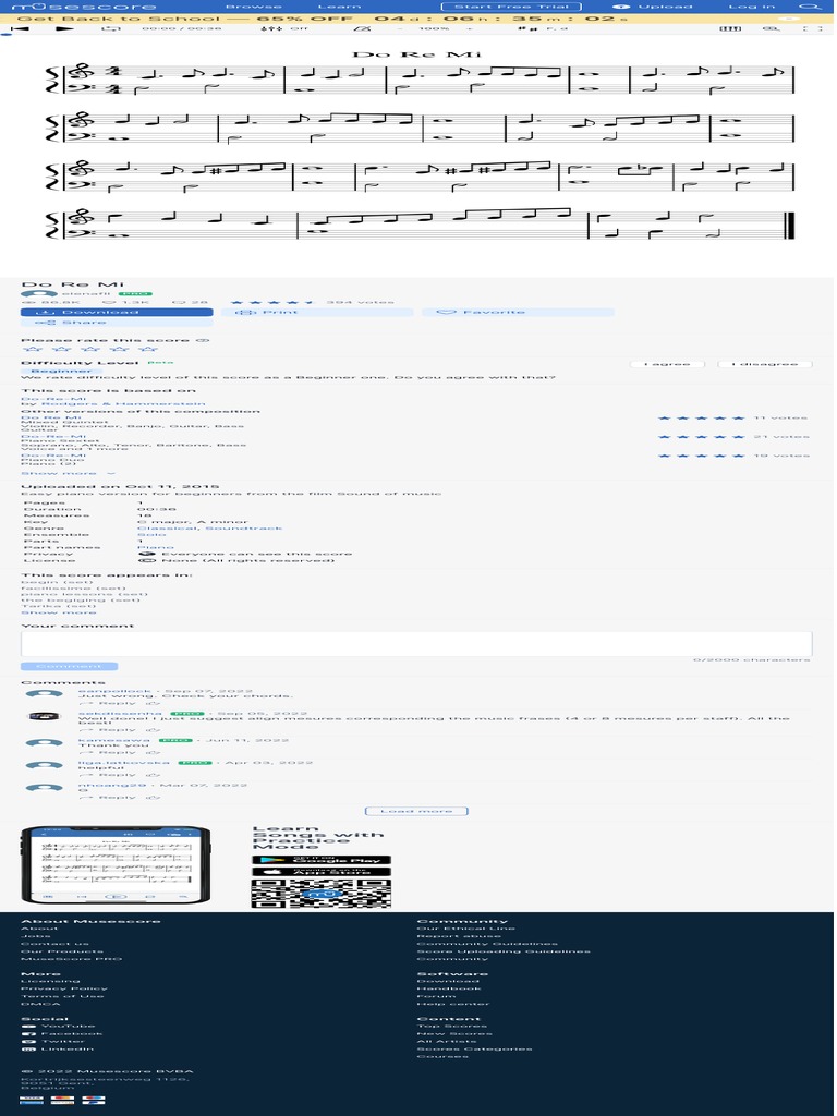 Page image showing a PDF titled “Do Re Mi Sheet Music For Piano (Solo)”