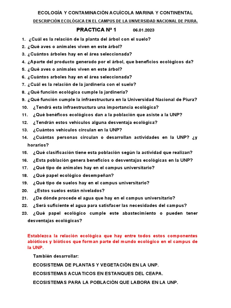 Pràactica 1 de Ecologìa y Ecosistemas. | PDF