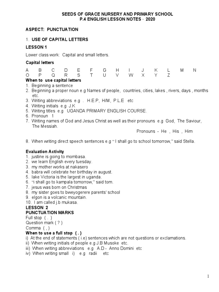 Nursery English Punctuation Guide | PDF | Grammatical Gender | Pronoun