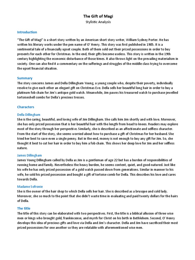 The Gift of Magi Stylistic Analysis PDF Narration Irony