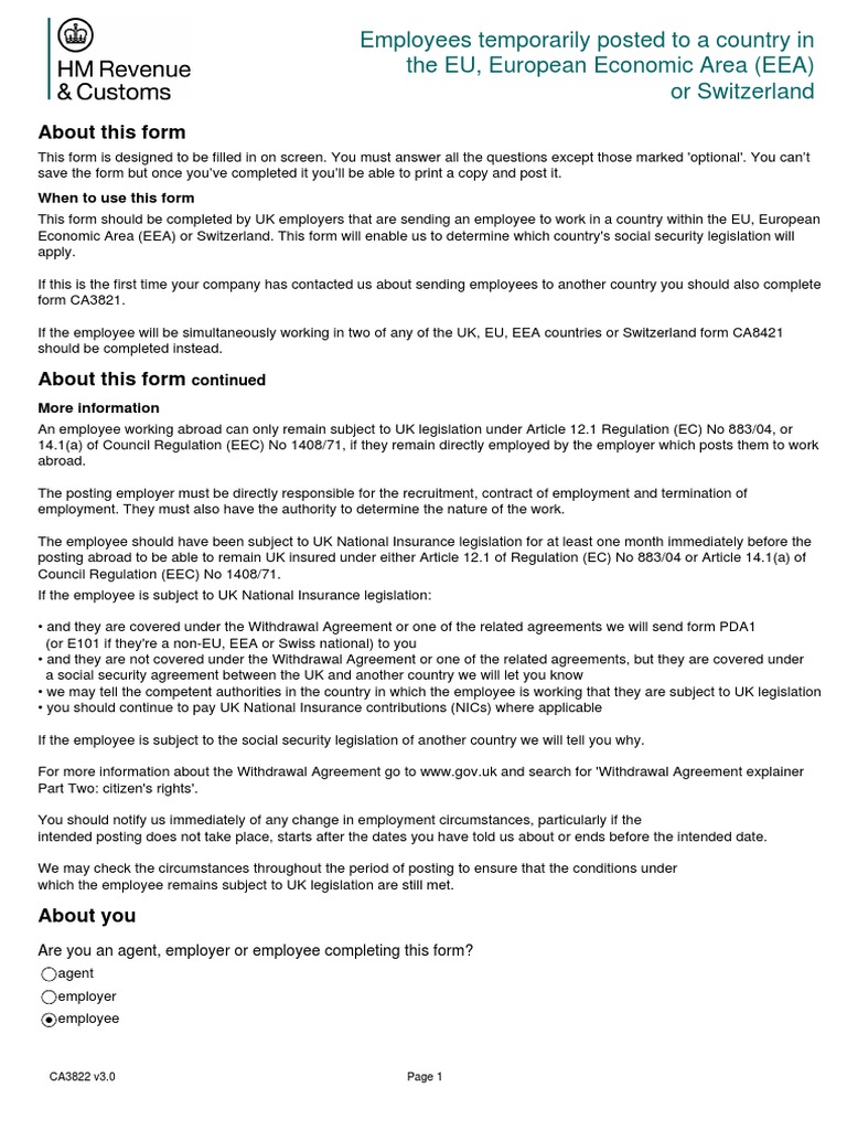 A1 Form Draft - VK | PDF | European Economic Area | Economies