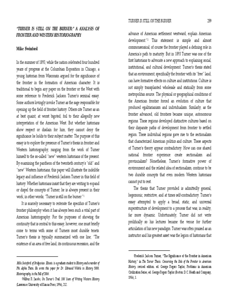 Turner s thesis historiography pdf frontier environmental history