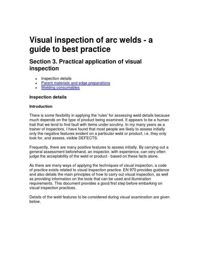 Visual Inspection of Arc Welds Guide | PDF | Welding | Construction