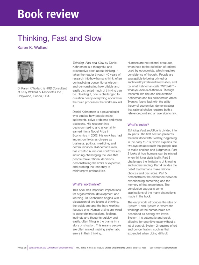Book review thinking fast and slow pdf thought cognition
