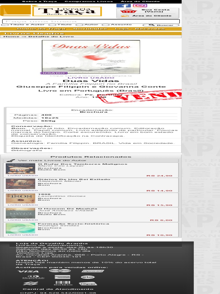 Duas Vidas - Giuseppe Filippin e Giovanna Conte - Traça Livraria e Sebo ...